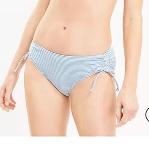 NWT LOFT beach side tie shirred Striped Blue Bikini Bottom medium